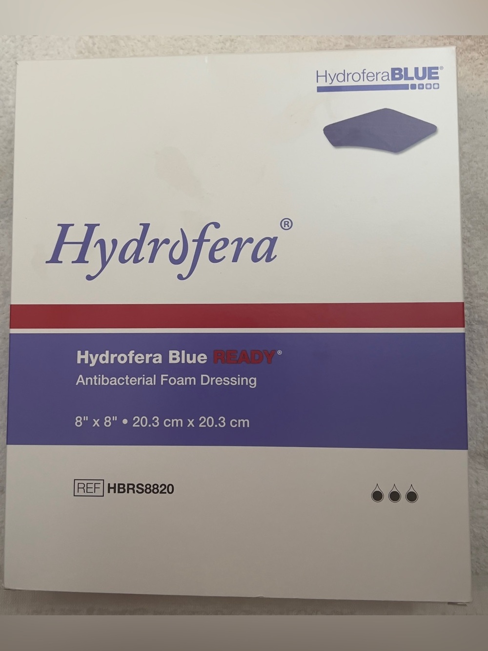 Hydrofera Blue Ready Antibacterial Foam Dressing 8”x8”- box of 10